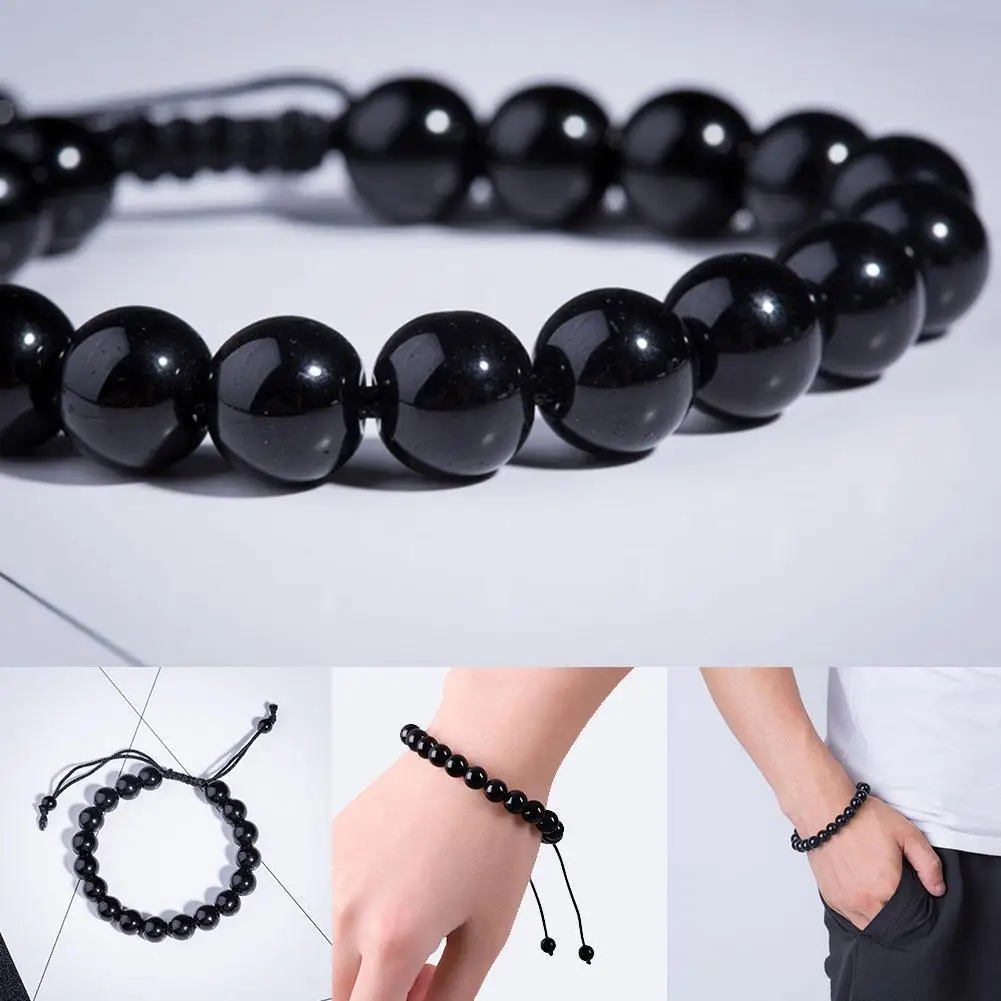 Black Obsidian Stone Bracelet Natural Yoga Energy Beads Jewelry for Men and Women Prayer Beads String Bracelet 1pcs