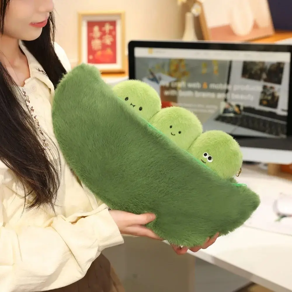 

Lifelike Plants Simulation Pea Pod Plush Doll Trinket Collection Green Soybeans Plush Keychain Cartoon 40cm