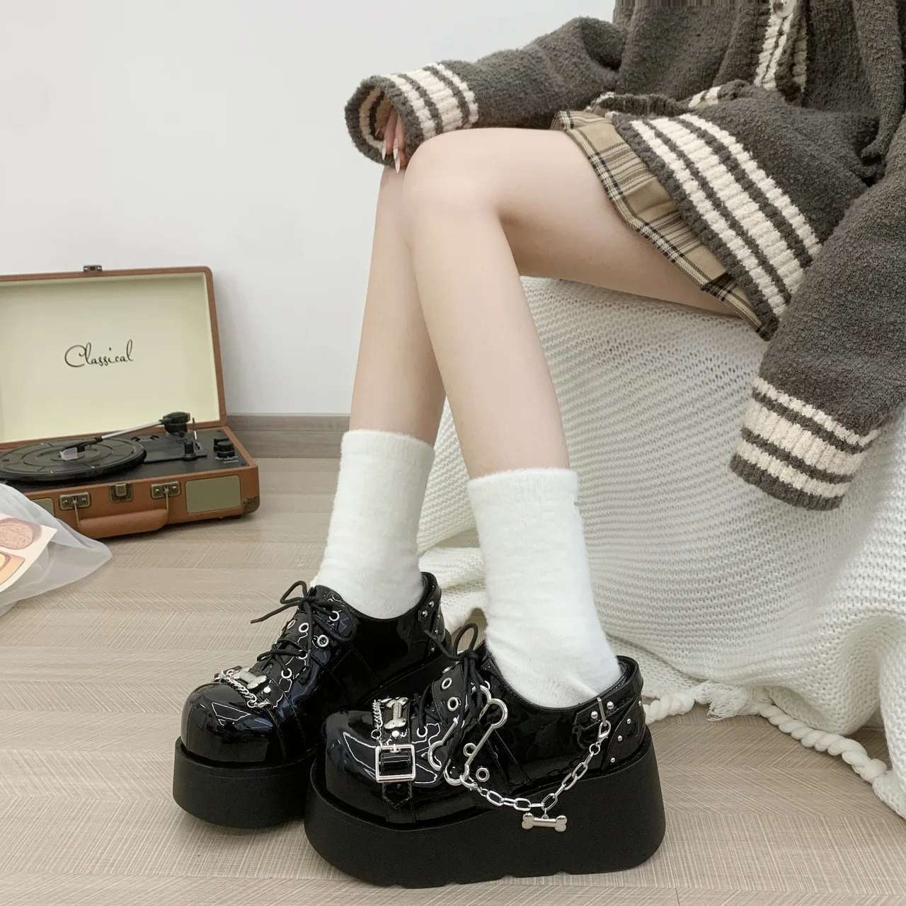 2024 New Rock Spice Girl Increase Punk Dark Lace-up Goth Style Muffin Platform Comfort Small Leather Shoes Woman