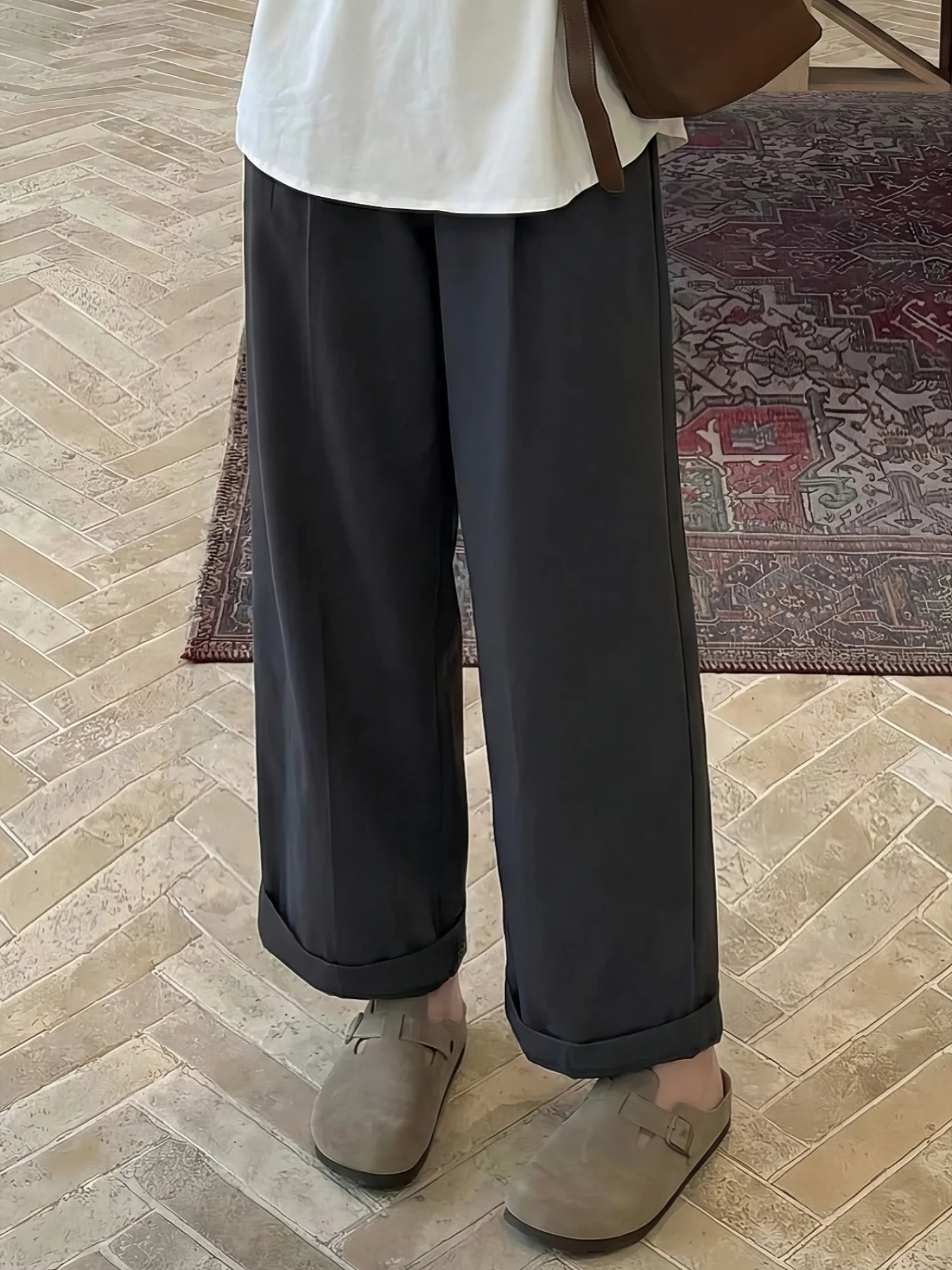 

High Waist Straight Leg Casual Pants Fashionable Drapey Cuffed Spring Season plus Size Women's Clothing Casual Trousers