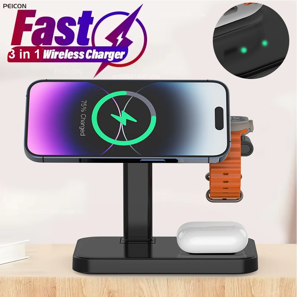 

3 in 1 Wireless Charger Magnetic for iphone 16 15 14 13 12 Pro Max Apple Watch 10 9 8 Wireless Charger Stand Type C Fast Charge