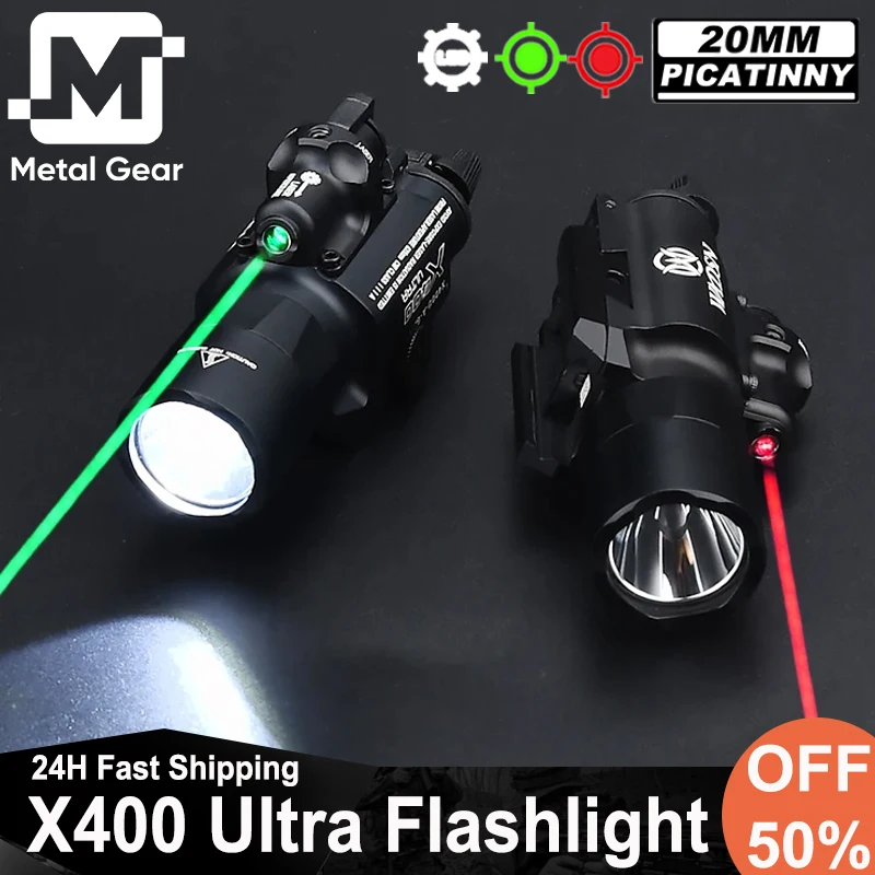 Tactical X400 Ultra Flashlight Red Green Dot Sight Hunting Scout Light Switch Set X400 Pistol Lamp Wadsn X400V Strobe Spotlight