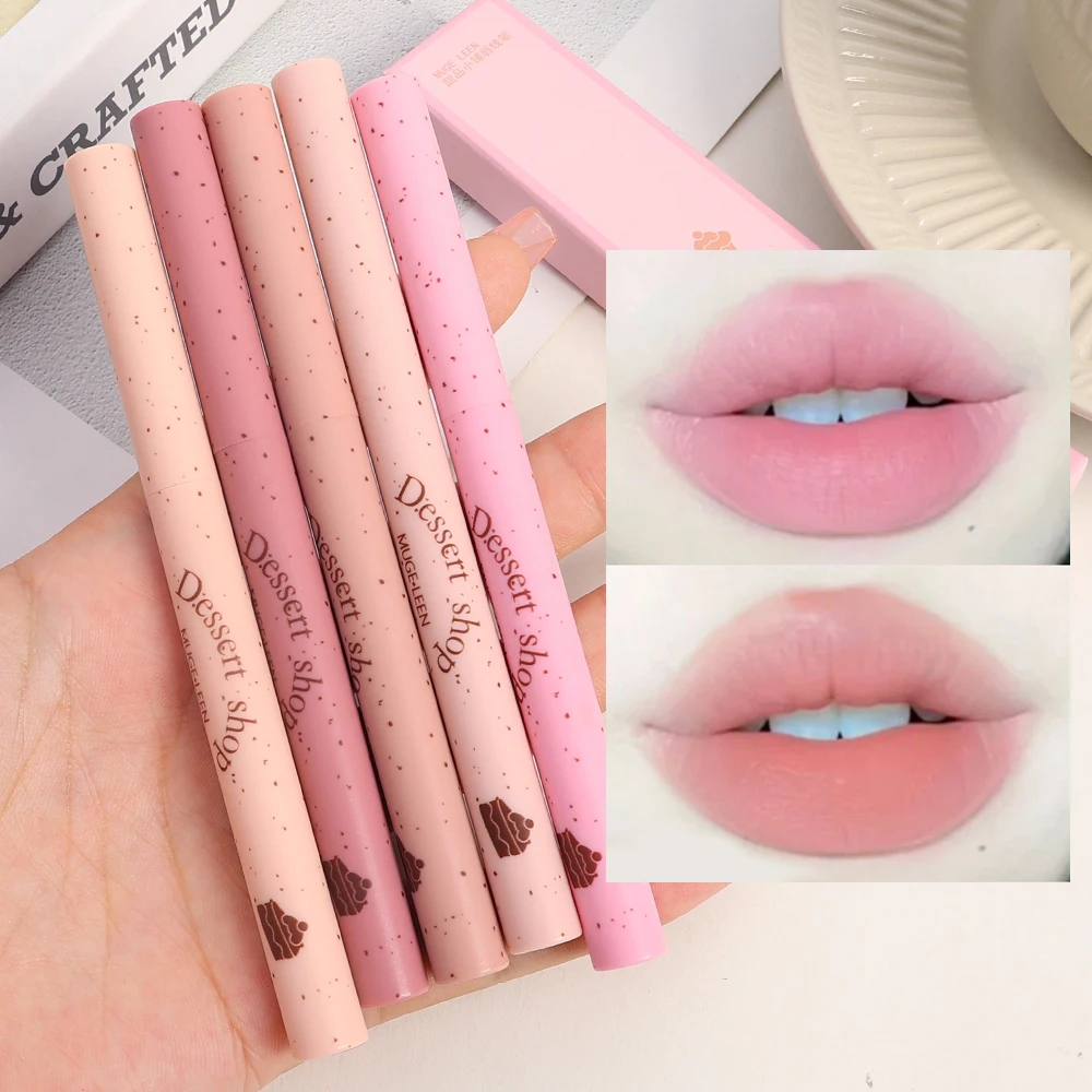 Smooth Pink Lip Liner Pencil Flat Head Long-Lasting Lipstick Waterproof Milk Matte Lips Contouring Lipliner Non-stick Cup Makeup