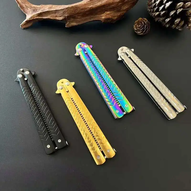 Fish scale handle Foldable Knife Stainless Steel Practice Training Butterfly  Knife  CSGO Balisong Training Tool Practice Knife