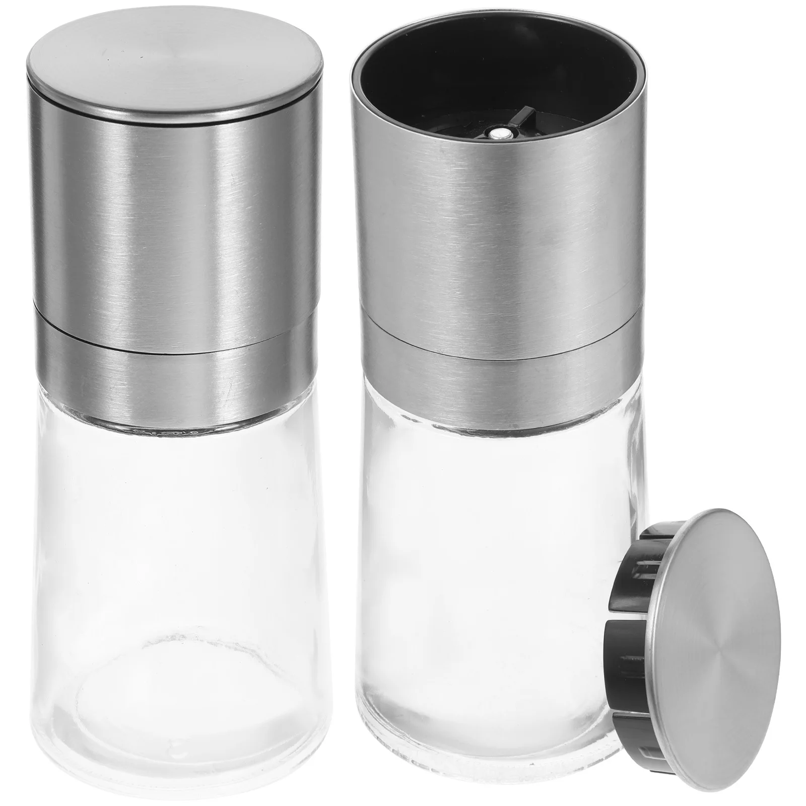 

2Pcs Manual Pepper Grinder Stainless Steel Glass Refillable Salt Grinder Handheld Kitchen Pepper Mill Convenient Spice Shaker