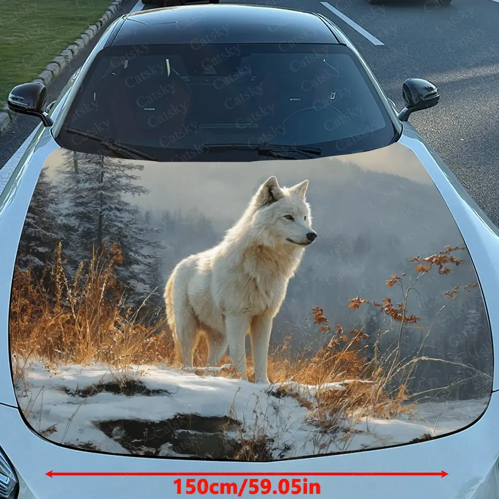 The Wolf Standing On The Rock Car Hood Sticker, Splash Proof PVC, Easy To Disassemble, Waterproof And Scratch Resistant, Self-ad