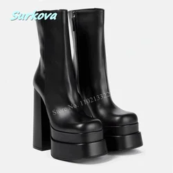 Stivaletti con plateau in pelle nera Solid Chunky tacchi alti cerniera laterale più nuova moda Sexy comode scarpe da donna di alta qualità