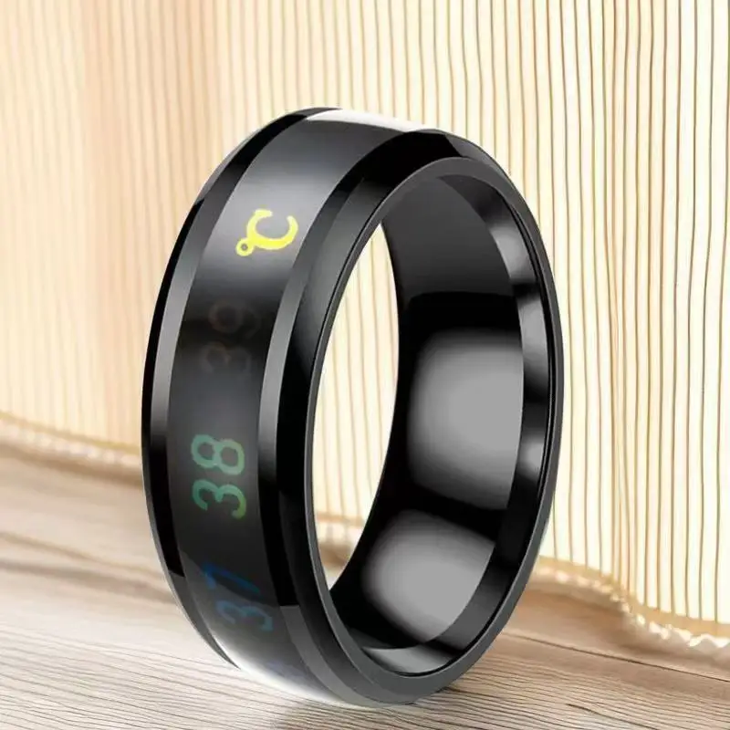 Anillo inteligente de acero de titanio con detección de temperatura y cambio de Color, anillo de acero inoxidable que no se decolora para hombres