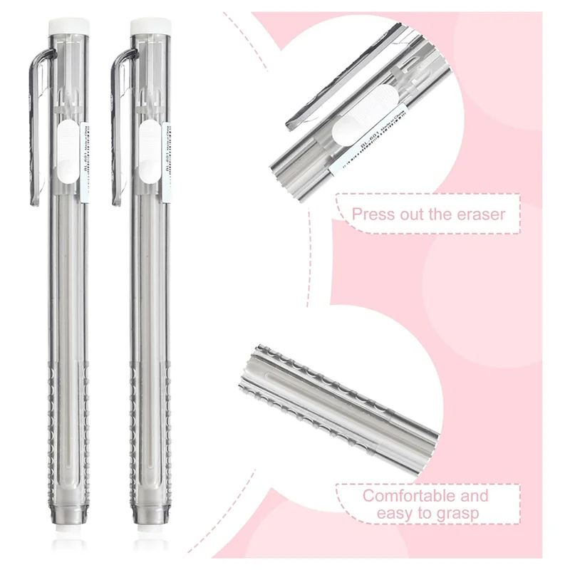 QWE-12 Pack Retractable Mechanical Eraser Pens, 2 Pen Erasers With 10 Replacement Eraser Refills For School Home Office