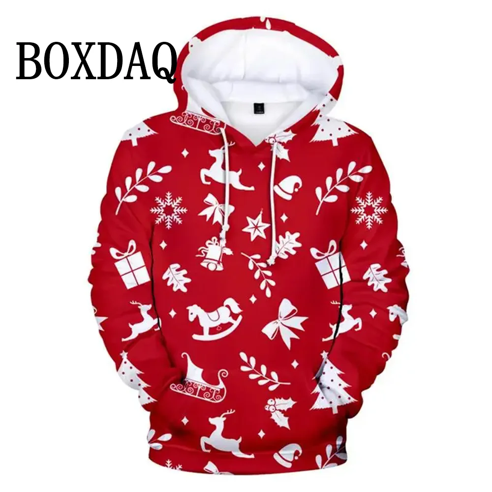 Autumn Winter Hoodie For Women New Year Party Clothes Christmas Elk Fun 3D Printed Pullover Sweatshirts Casual Pockets Loose Top