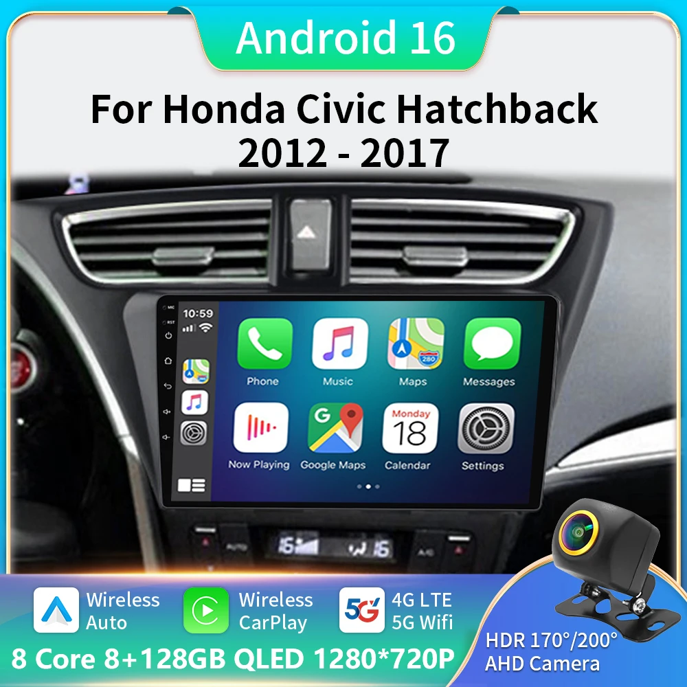 

Android 16 Wireless Carplay+Auto For Honda Civic 9 FK FB 2012 - 2017 RHD Car Radio Stereo Multimedia GPS Navi Player 5G WIFI
