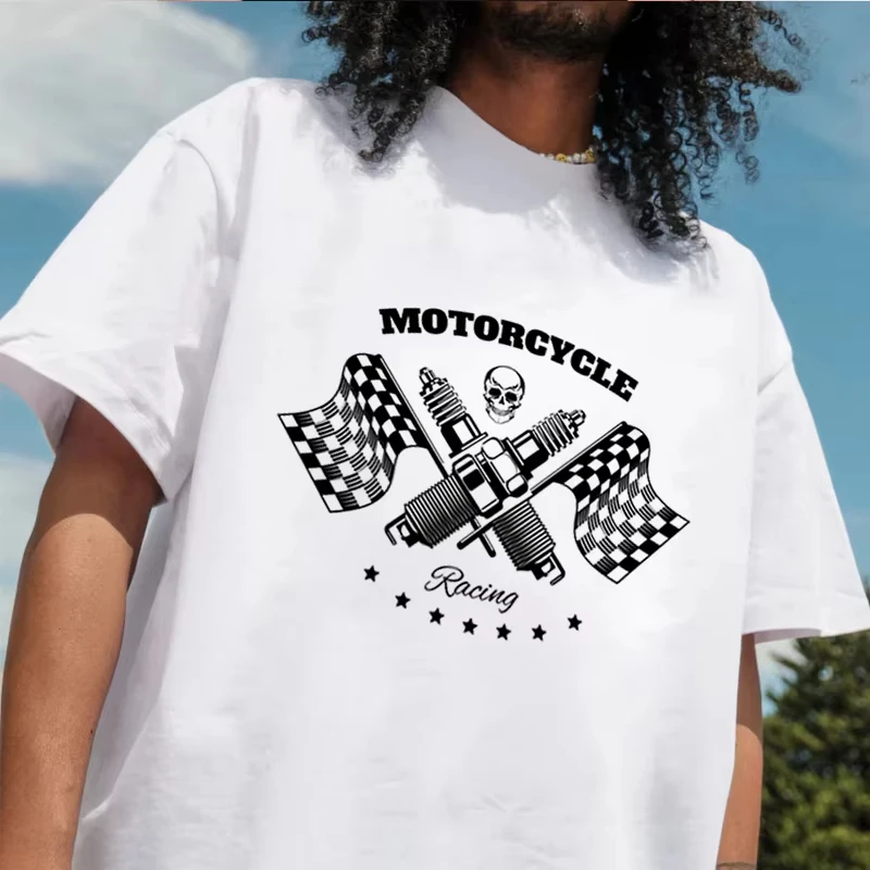 

Футболка Motorcycle Racing Club, 100% хлопок, футболка с круглым вырезом, повседневная мужская футболка с короткими рукавами, футболки-топы