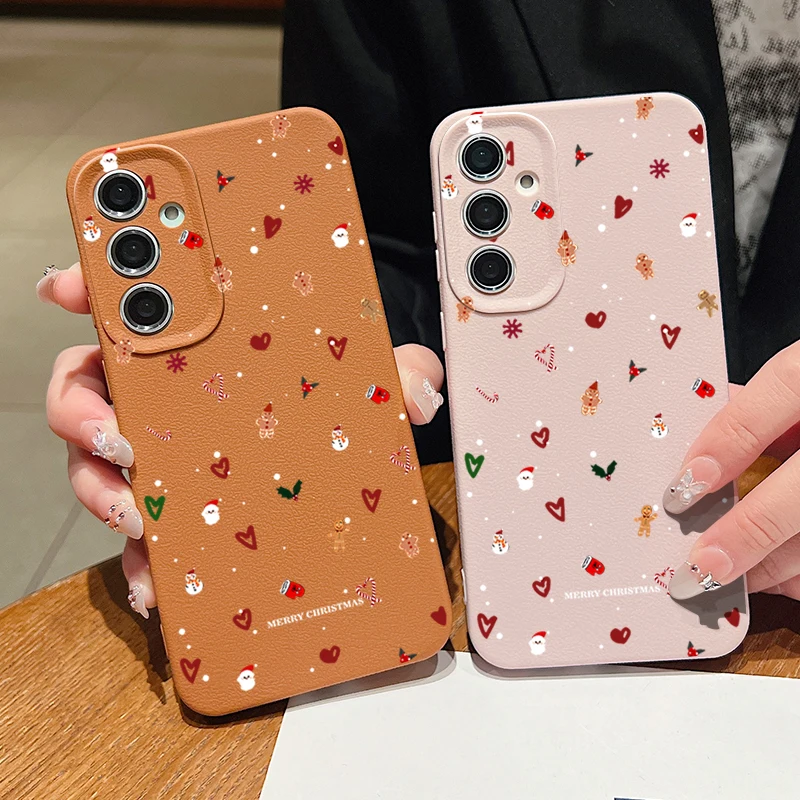 Kleine Weihnachtsmuster-Hülle für Samsung Galaxy S25 S24 S21 FE S24 S23 S22 Ultra Plus S25 Edge Lederstruktur TPU-Telefonabdeckung