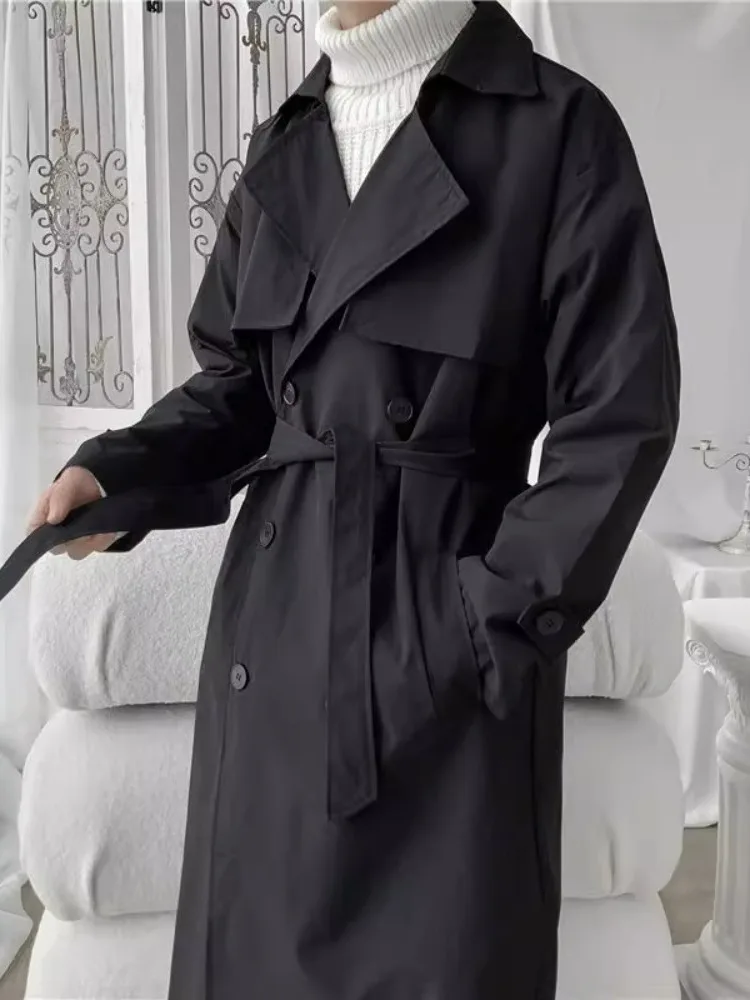 

Briti Sle мужское длинное пальто выше колена, осенняя модная верхняя одежда, молодежный свободный крой, двубортный костюм, ветровка с воротником