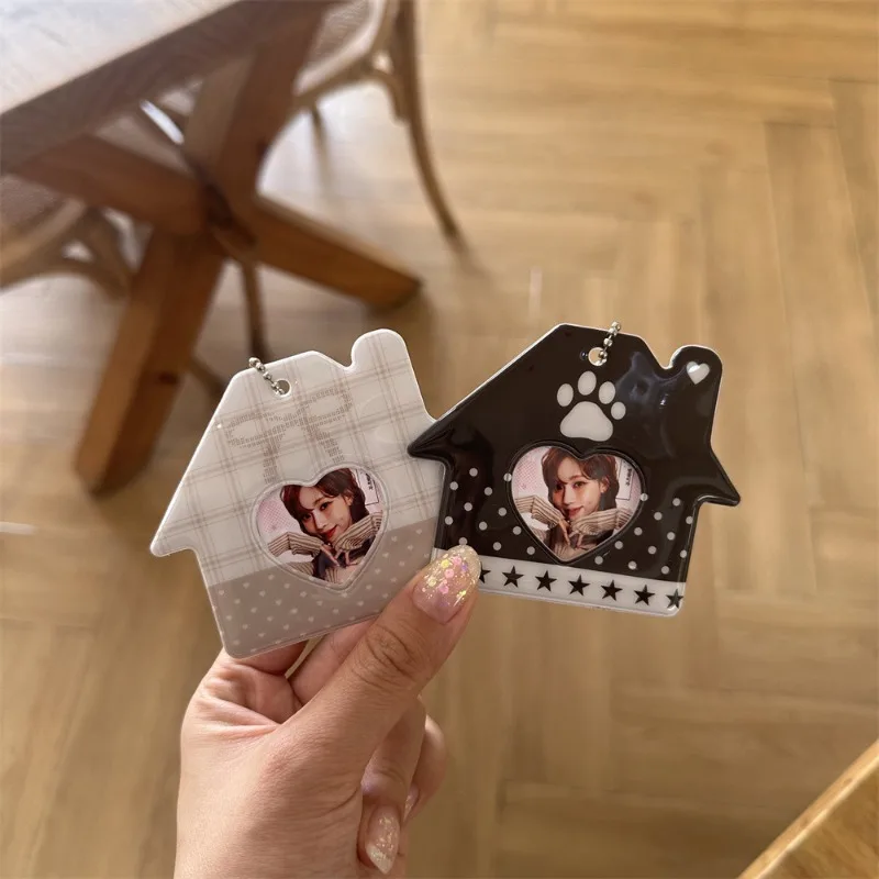 الكورية Ins لطيف الكرتون منزل على شكل حامل بطاقة Kpop 2 بوصة المعبود ID Photocard المنظم Kawaii فتاة على ظهره قلادة المفاتيح #3