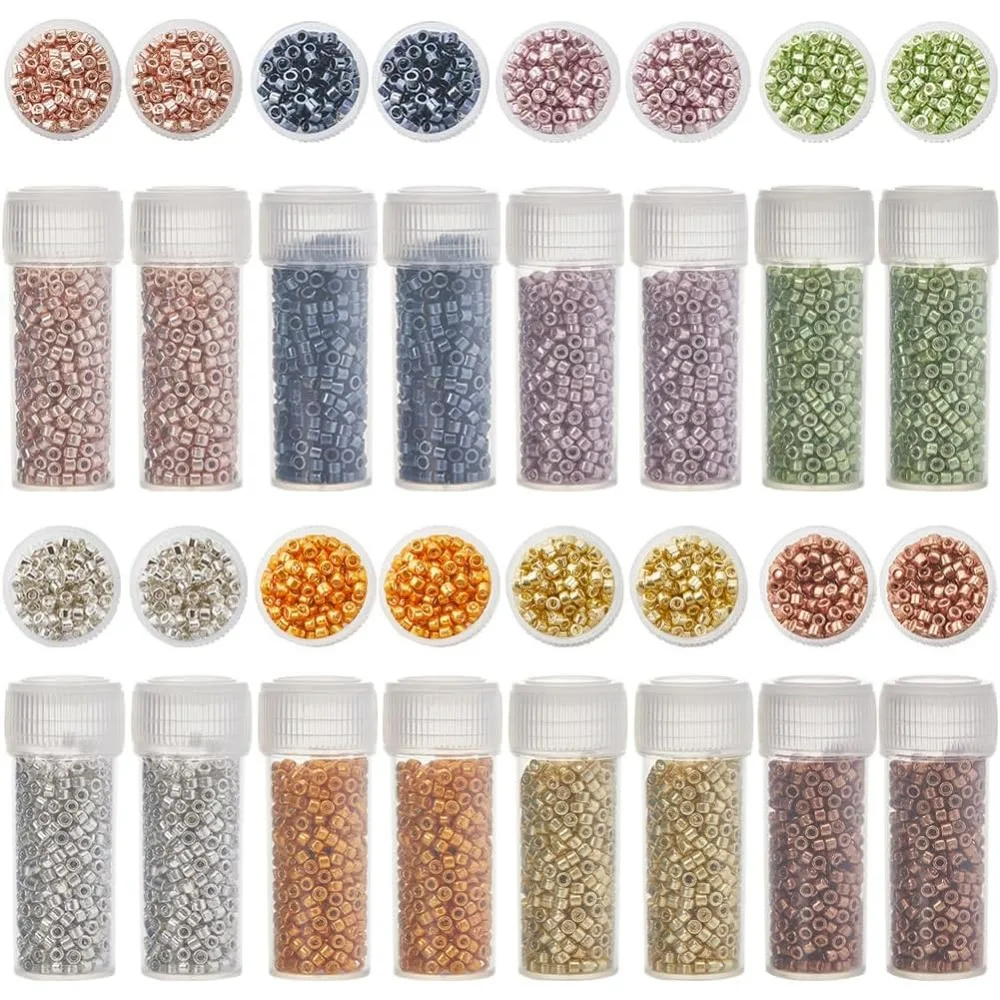 80g Cylinder Glass Seed Beads 2mm Glass Seed Bead Bulk Cylinder Beads Round Beads Metallic Bead