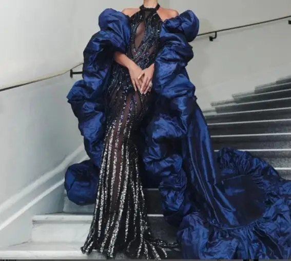 

Royal BlueTaffeta Fashion Cape High Collar Long Jacket Brides Wraps Length Cover Up Bridal Cloak Accessories