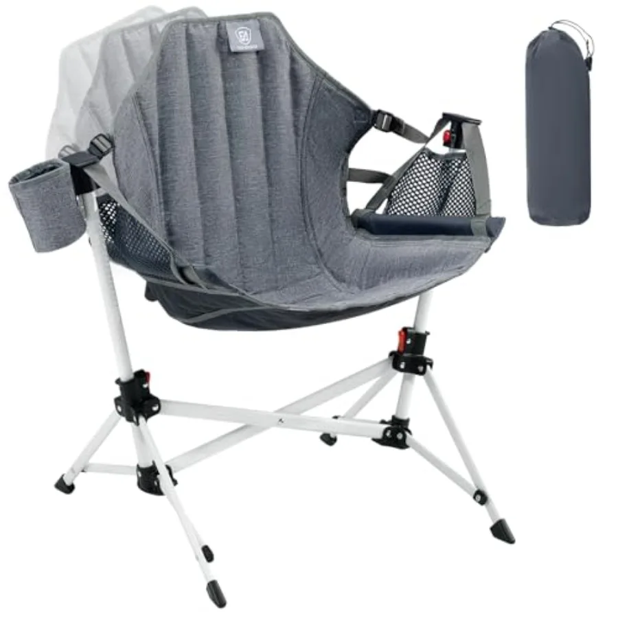 

Hammock Chair Foldable, Camping Chair with Stand Portable, Hammock Swing Chair with Cup Holder, Child Camping Gear Carry Bag fo