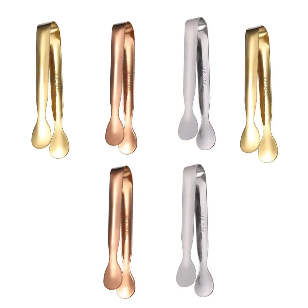 

6Pcs Stainless Steel Ice Cube Tongs Portable Lightweight Easy Clean Long-Term Use for Hot Cold Items Serving in Kitchens