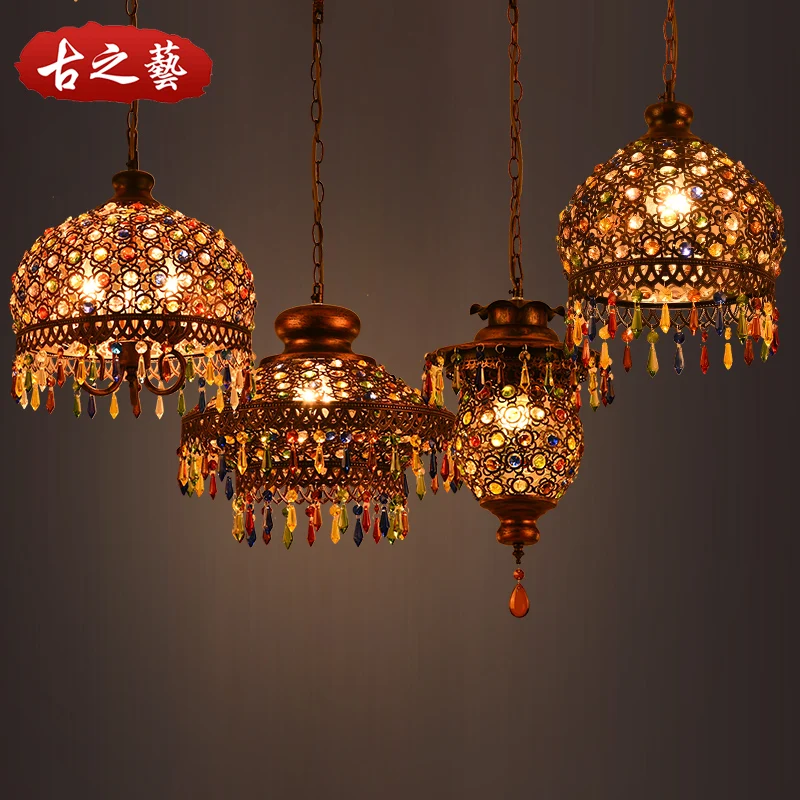 

Southeast Asian Thai Style Colorful Crystal Bar Chandelier Mediterranean Bohemian Dining-Room Lamp