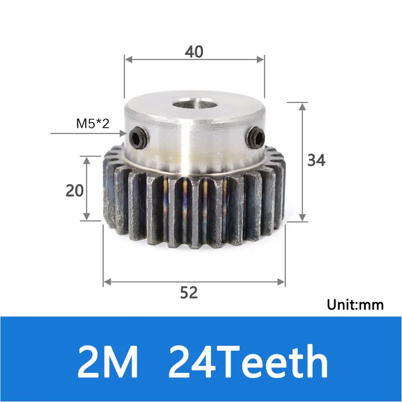 Engranaje recto de 1 piezas 2 M 12T-24T con orificio de paso 8mm 10mm Módulo 2 engranaje de Motor OD 28mm-52mm 45 # accesorios de transmisión de acero al carbono