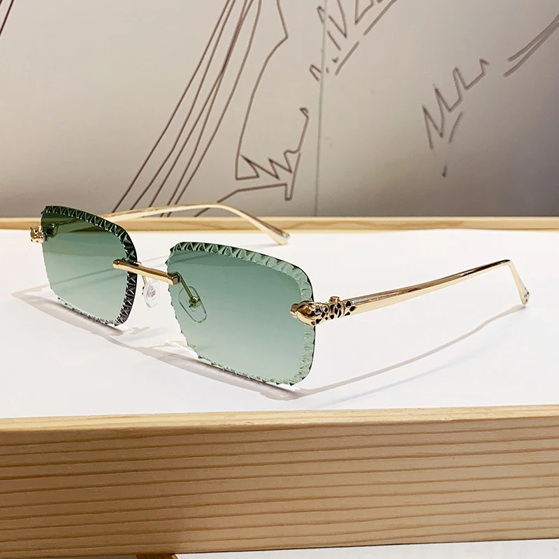Neues Design Rahmenlose Leopardenkopf-Sonnenbrille zum Autofahren, Sonnenschutz, Modische Metallbrille – Detail 10