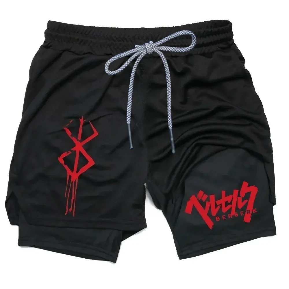 

Anime Berserk 2 in 1 Men's Gym Shorts Active Athletic Compression Shorts 5 Inch Elastic Training Quick Drying Physical Training