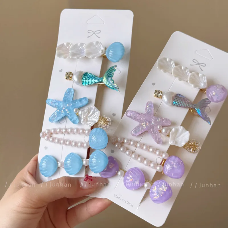 5pcs/set Mermaid Starfish Shell Hair Clips Girls Cute Hairpins Hairgrips for Women Barrettes Hair Styling Tools Hair Accessories