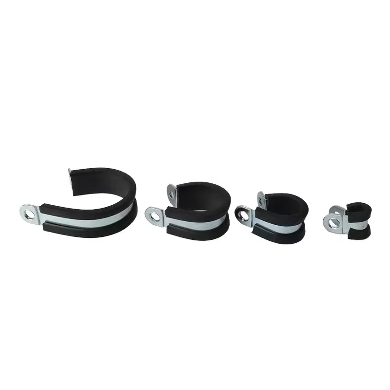 10-90mm 2-10pcs 25mm Bandwidth Reinforced P Type Rubber Lined Hose Clamp Zinc Plated Steel 2 Layer R Shape Pipe Clamp Cable Clip