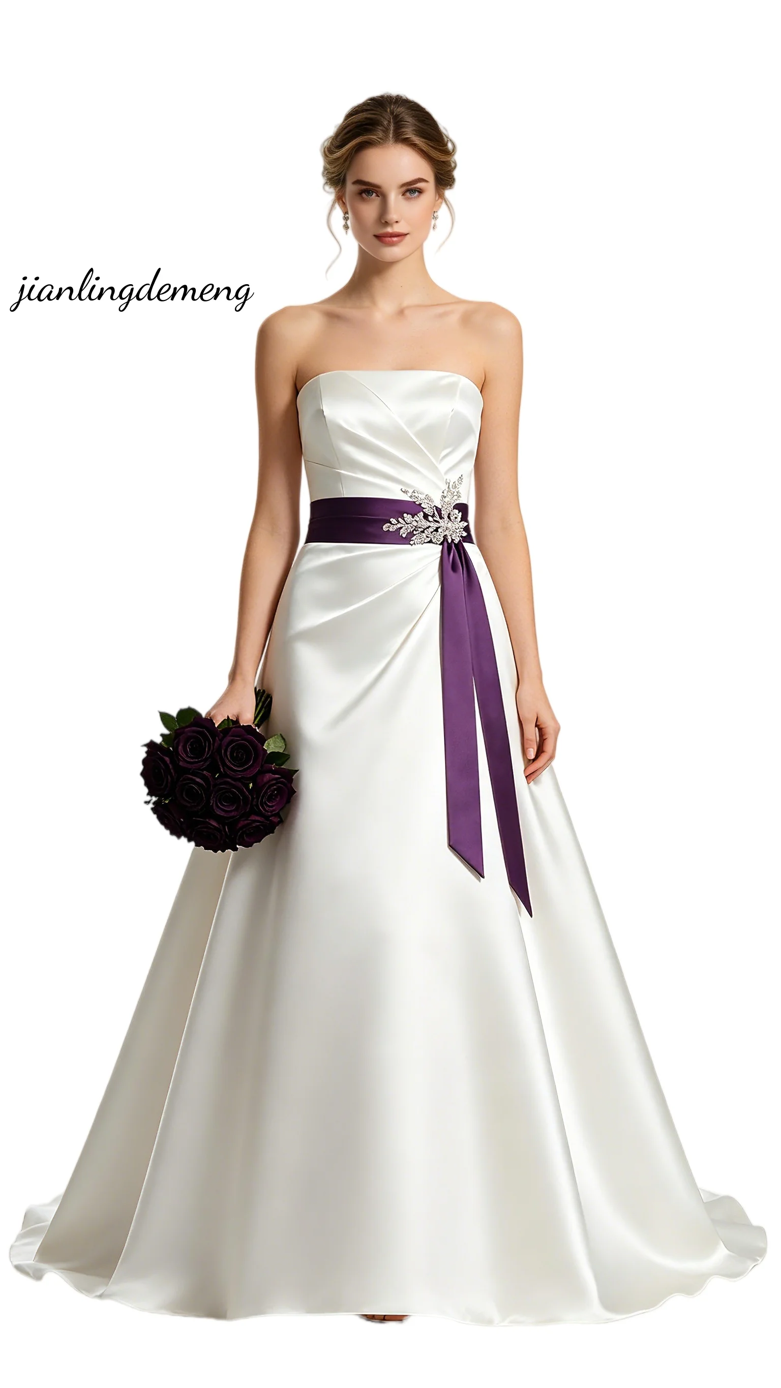 royal purple and white wedding dress Royal Purple Double Faced Satin Ribbon Wedding Dress Bridal Gown Sash Belt