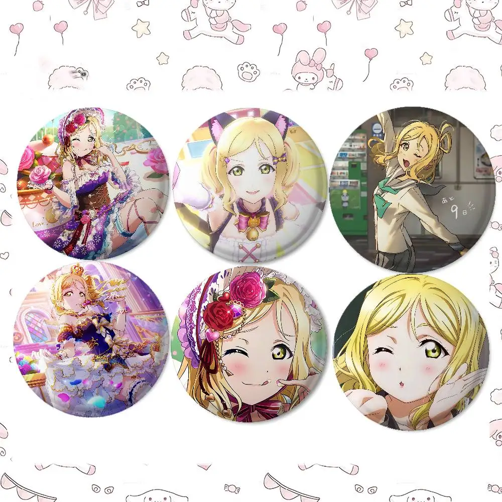 Anime Cartoon Mari Ohara Badges Peripheral Lapel Pins Tinplate Round Brooch For Shoulder Bag Accessories Souvenir Gifts
