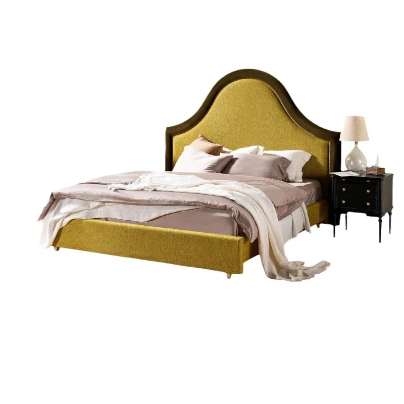 

French retro fabric bed arc medium antique double high backrest master bedroom soft bag