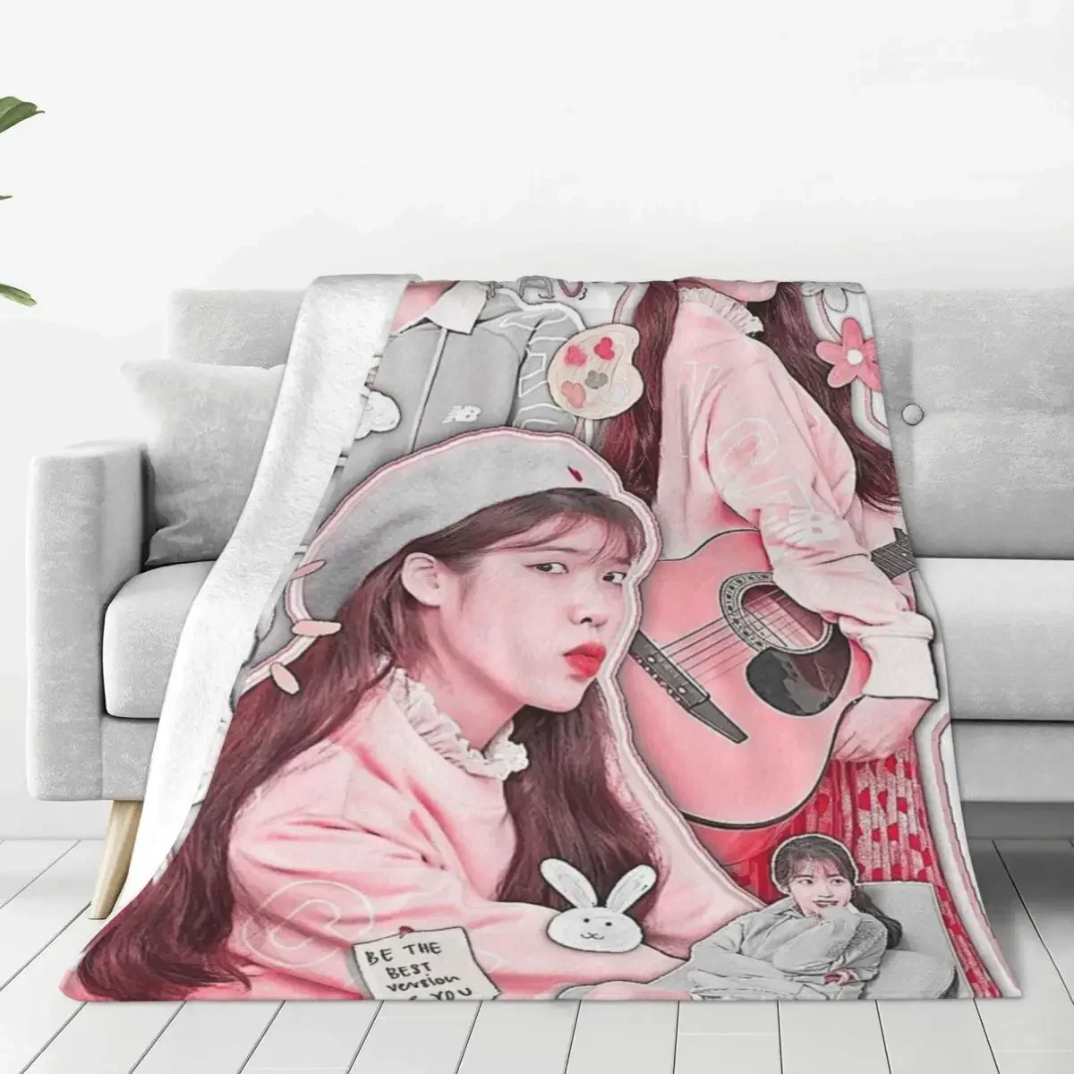 

IU Flannel Blanket Pop Music Singer Soft Warm Throw Blanket for Couch Bed Picnic Funny Bedspread Sofa Bed Cover