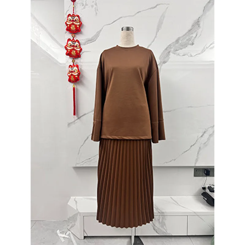 2025年秋 欧米風 ラウンドネック ルーズ カジュアルトップス ヴィンテージスタイル スカートセット レディース