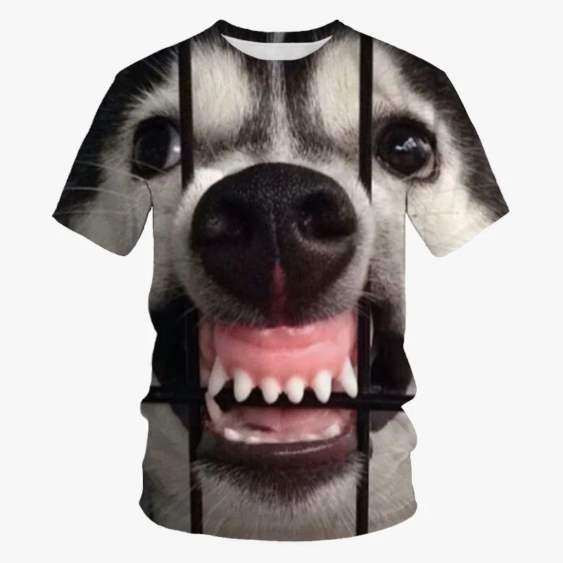 3D Printed Funny Dog Face Animal Print Men's Casual Fashion Street Oversize T-shirt Top O-collar Short-sleeved Kids Boy Girs Tee