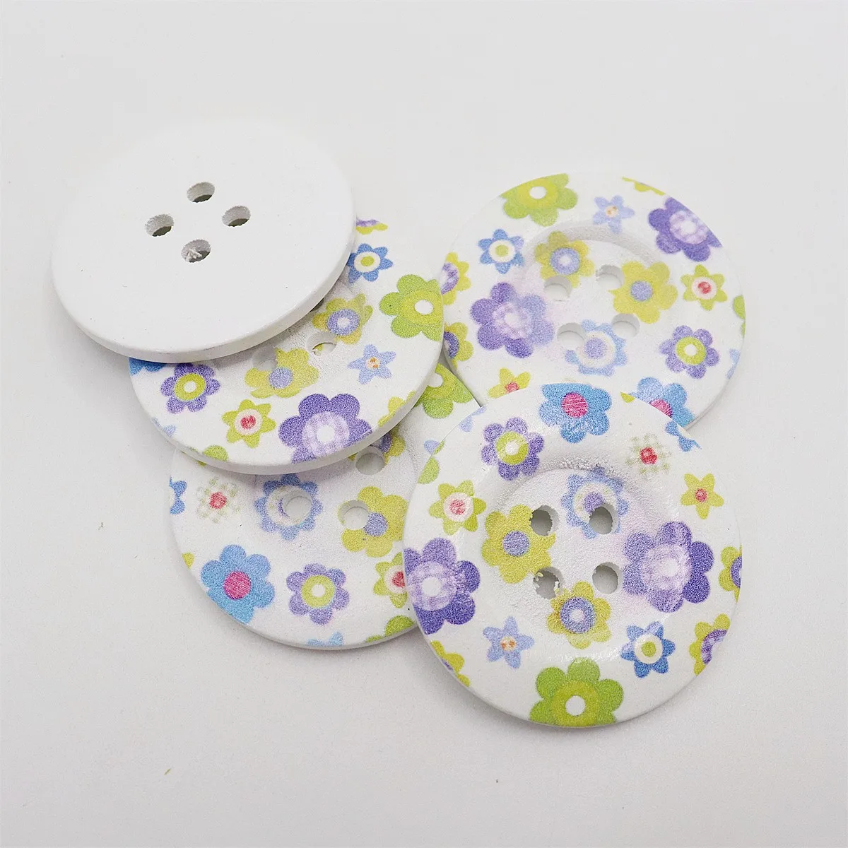 5pcs 50mm/2inch Large Wood Painted Flower Buttons Round Sewing 4 Holes Embellishments Cardmaking Scrapbooking Bag Decorations