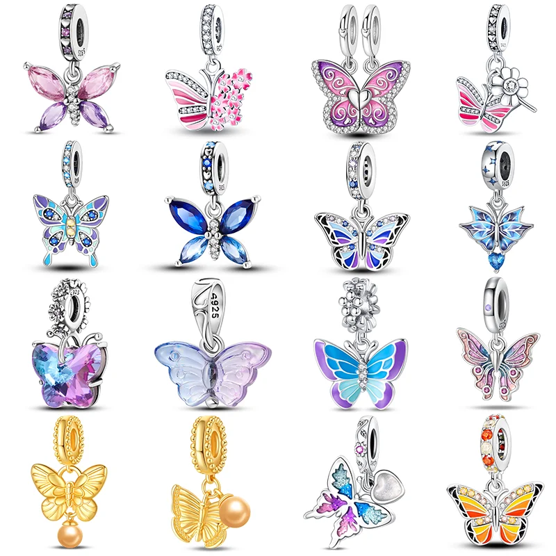 

925 Sterling Silver Luminous Butterfly Classical Gold Butterfly Charm Beads Fit Pandora Original Bracelet DIY Jewelry Gift