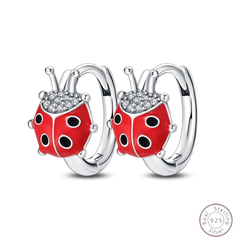 Hot 925 Sterling Silver Earrings Charm Simple Shiny Ladybug Zircon Wedding Women Jewelry Gift