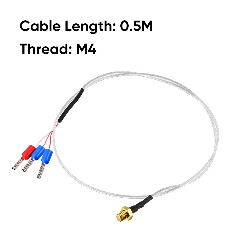 CG K/PT100 Typ M3 M4 Kupferschrauben-Thermoelement mit 0,5/1/2 m hochpräzisem, wasserdichtem PTFE-Kabel, 3D-Drucker-Temperatursensor