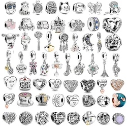 Original 925 Sterling Silver Boy Girls Feather Cat Dog Family Tree Beads for Pandora Charms Bracelet Women DIY Fine Jewelry Gift