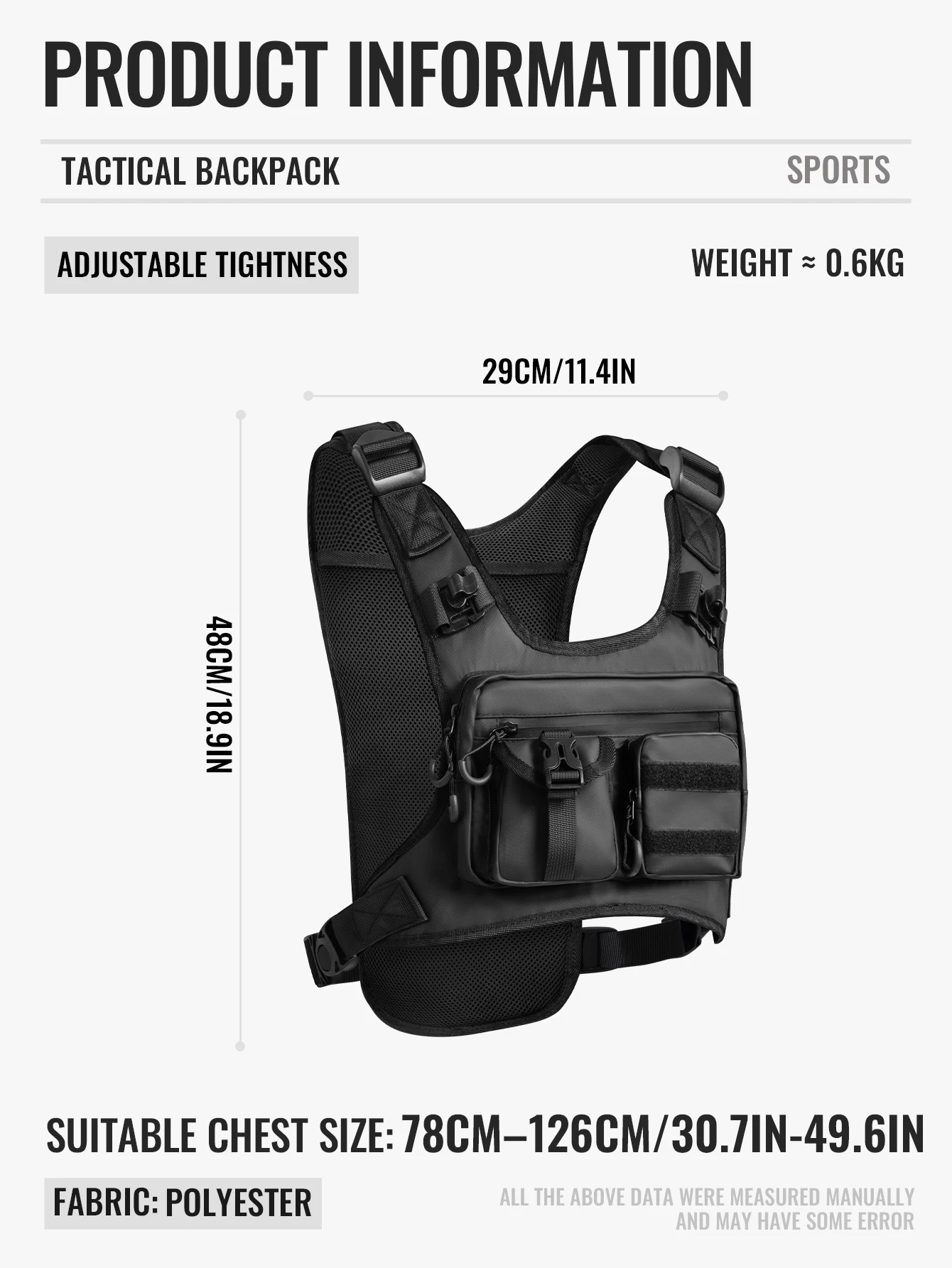 WRELS Hydration-Laufweste, Brusttasche, atmungsaktiv, wasserdicht, mit mehreren Fächern, Sporttasche für Wanderungen, Radtouren und Marathons. – Detail 2