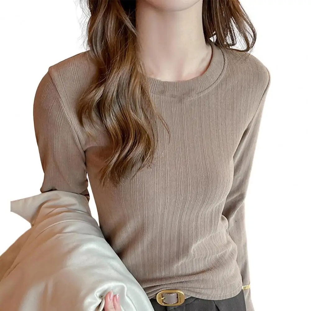 

Women's White round Neck Long Sleeve T-Shirt Autumn Winter Slimming Smooth Silhouette Inner Top Outer Wear Women Top