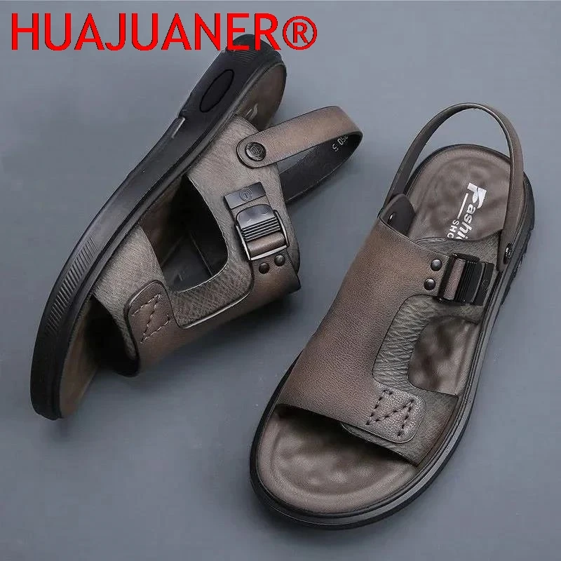 Men's Summer New Sandals and Slippers Men's Leather Sandals Adult Thick-soled Beach Shoes Non-slip Open-toe Leather Sandals 2026
