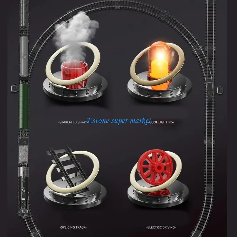 Tren Retro 090B, juego juguete pista simulación eléctrica con luces, tren juguete eléctrico con motor