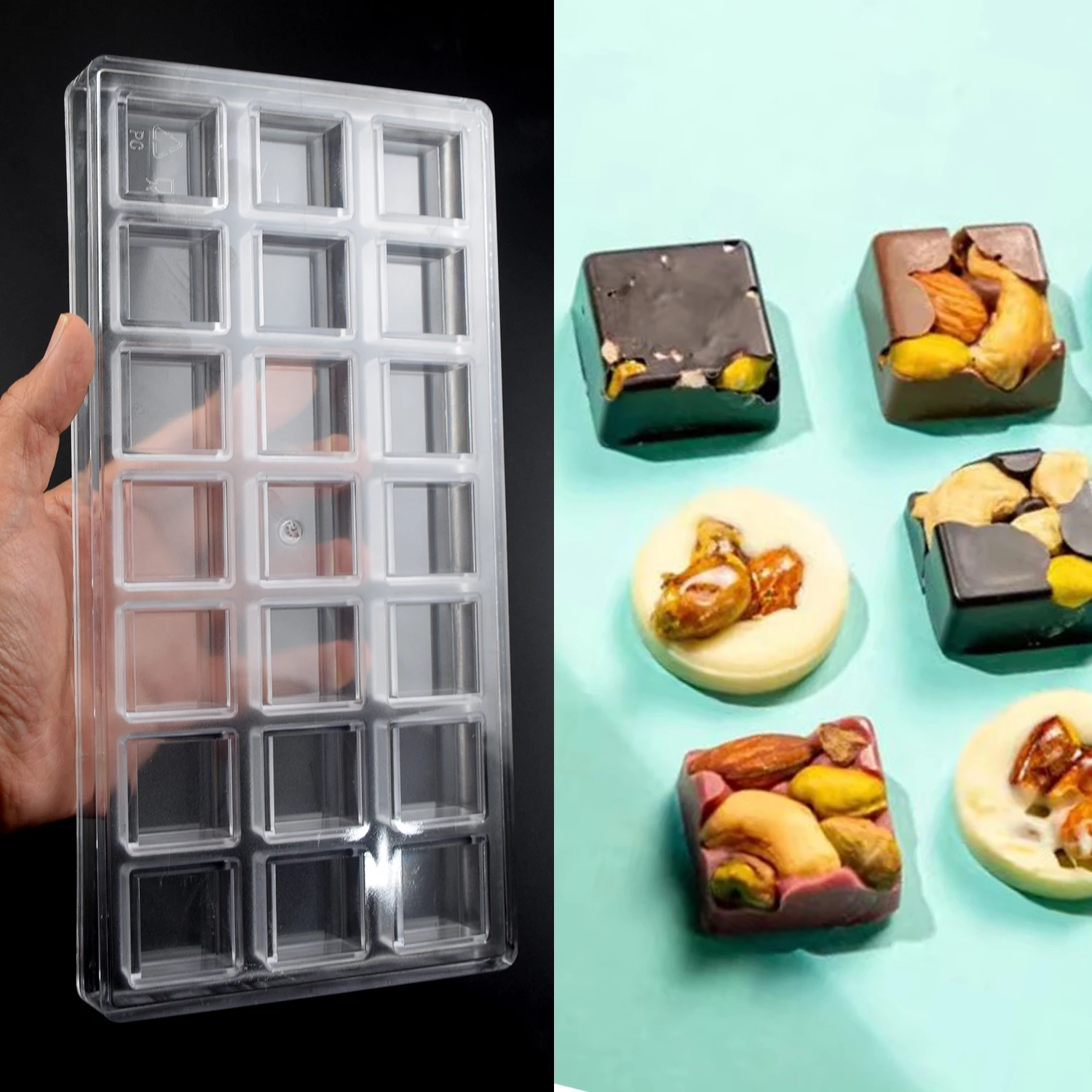 Chocolate Mold Polycarbonate Dubai Cube Shape Candy Bonbons Fondant Ice Baker Form Confectionery Mould Baking Pastry Tools