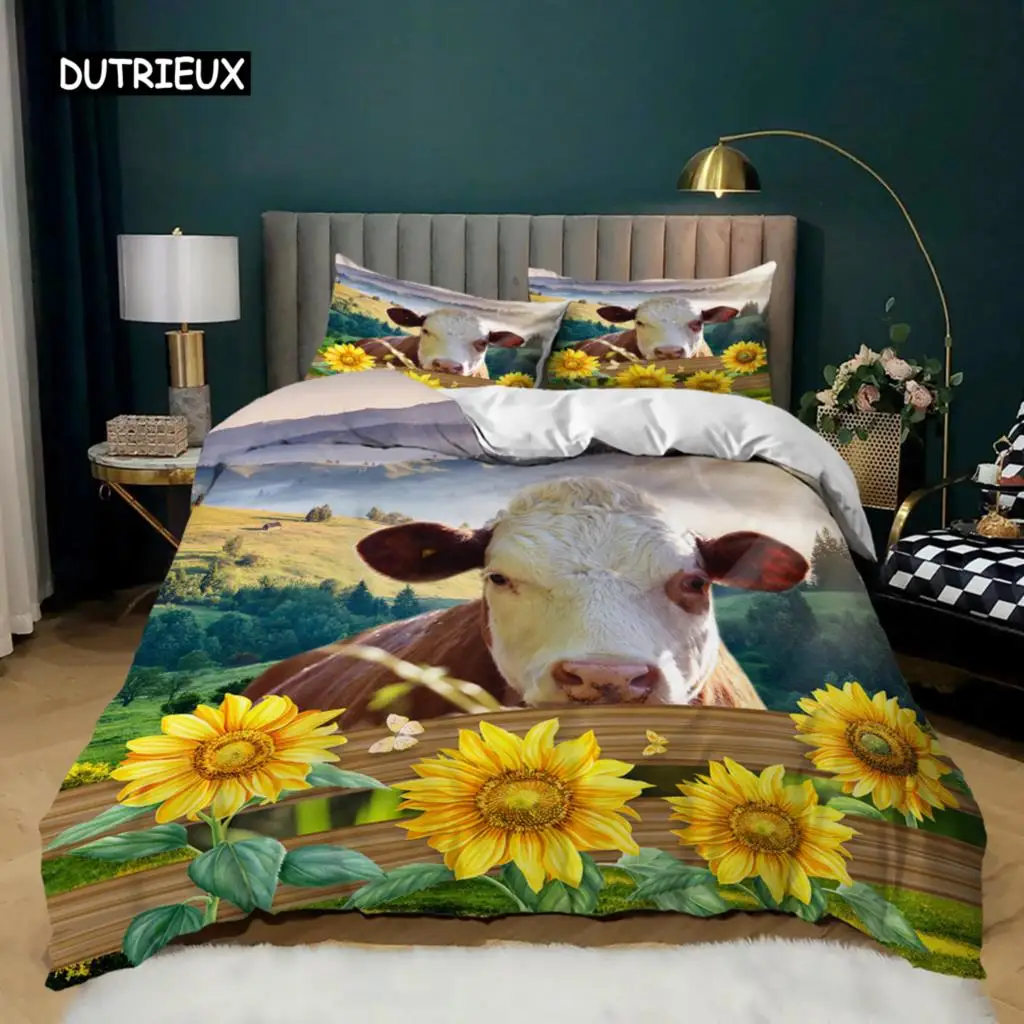 

Sunflower Duvet Cover Set Sunflower Cow Bedding Set Microfiber Western Farmhouse Pastoral Scenery Flower Queen King Quilt Cover