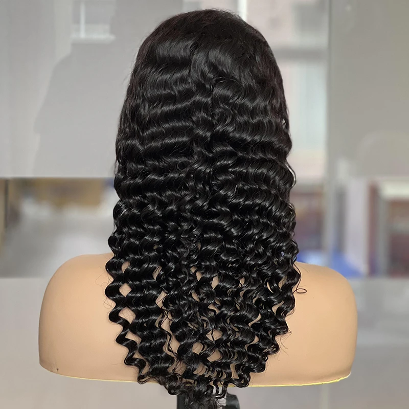 Perruque Lace Front Wig Deep Wave Brésilienne Naturelle, Cheveux Vierges, 13x4, 26 Pouces, Densité 150%