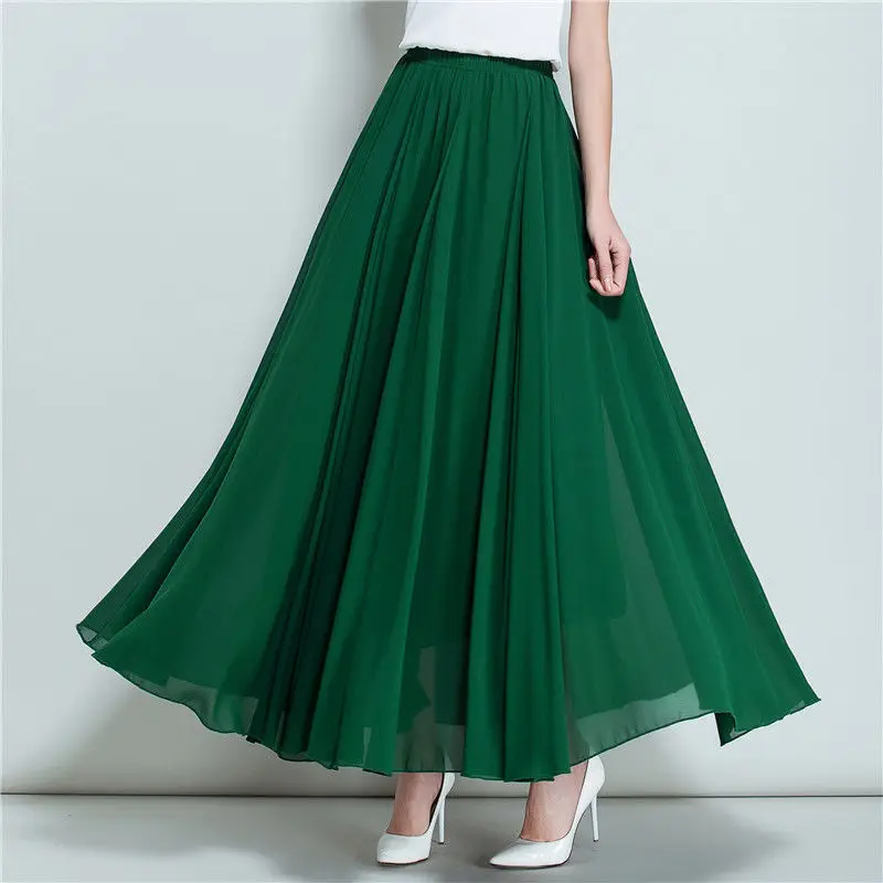 2022 Summer Women Chiffon Long Skirt A-Line Skirts Women Elastic High Waist Maxi Skirts Elegant Solid Skirts Femme Streetwear