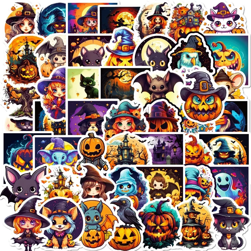 50pcs Cartoon Halloween Pumpkin Bat Castle Graffiti Sticker DIY Laptops Water Bottles Decorative Stickers Classic Toy for Kids