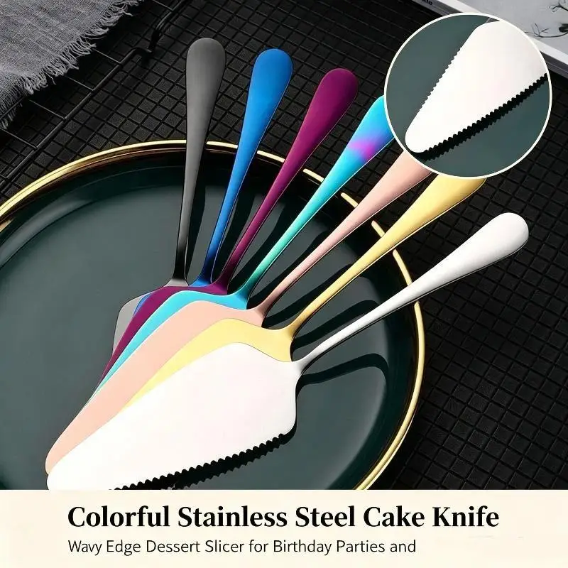 (BF06)Stainless Steel Cake Server Long Handle Serrated Edge Pie Cutter Shovel Baking Tool For Pizza Cheese Dessert Home Party
